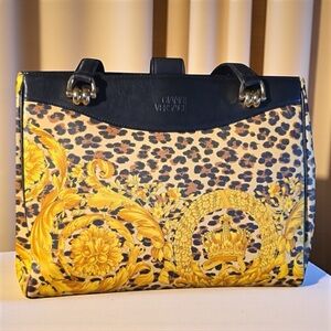 Gianni Versace Baroque Sunburst Leopard Print Tote Shoulder Bag EUC!